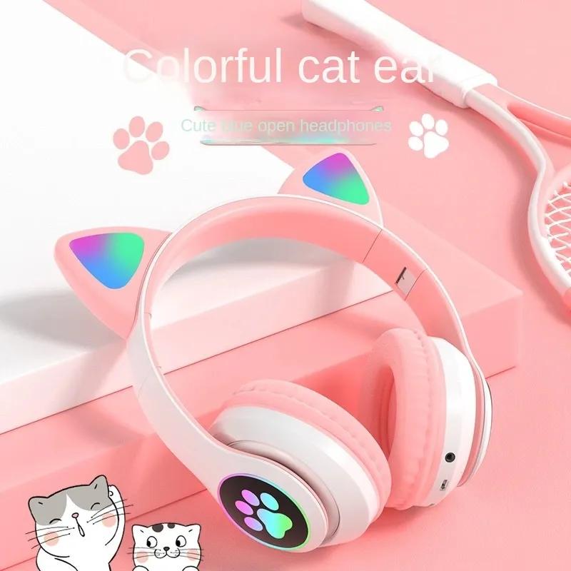 귀여운 고양이 귀 HIFI 스테레오 접이식 이어폰, B39 블루투스 5.0 무선 헤드폰, 게이머용 마이크 포함, 여성 선물, 신제품